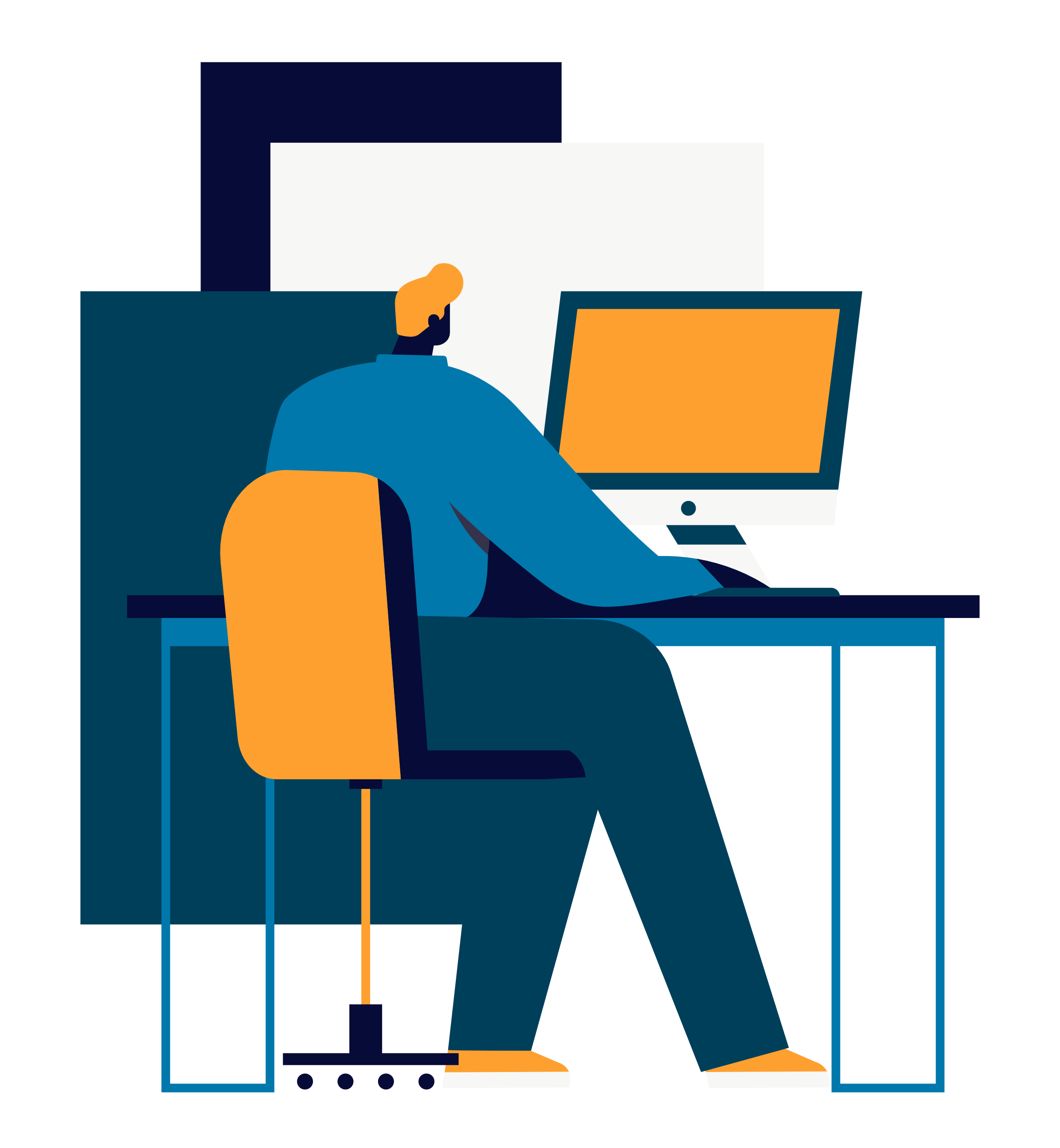 A vector illustration of an office worker working in the office using the desktop