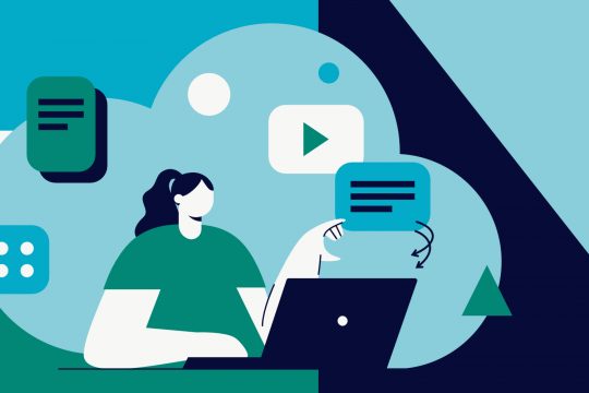 Behaviour Change System - Training A vector illustration of a woman using a laptop.