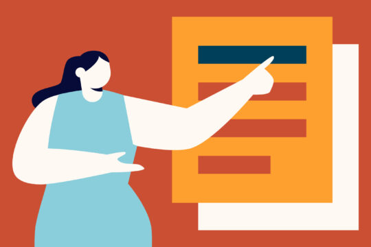 A vector illustration of a woman presenting her reports.
