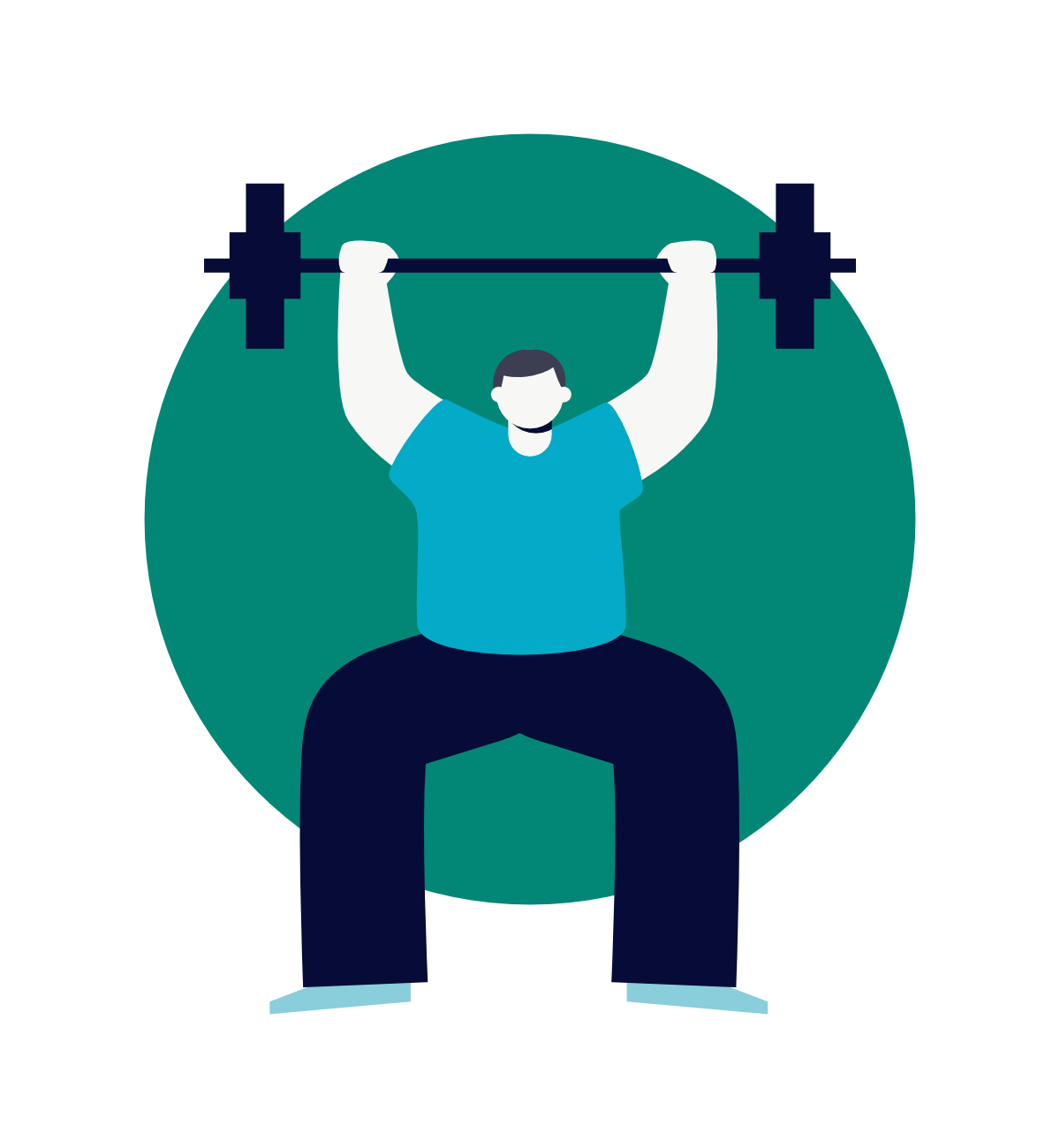 A vector illustration of a man lifting the barbell.