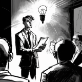 Man presenting his idea to a group, he is using transitions