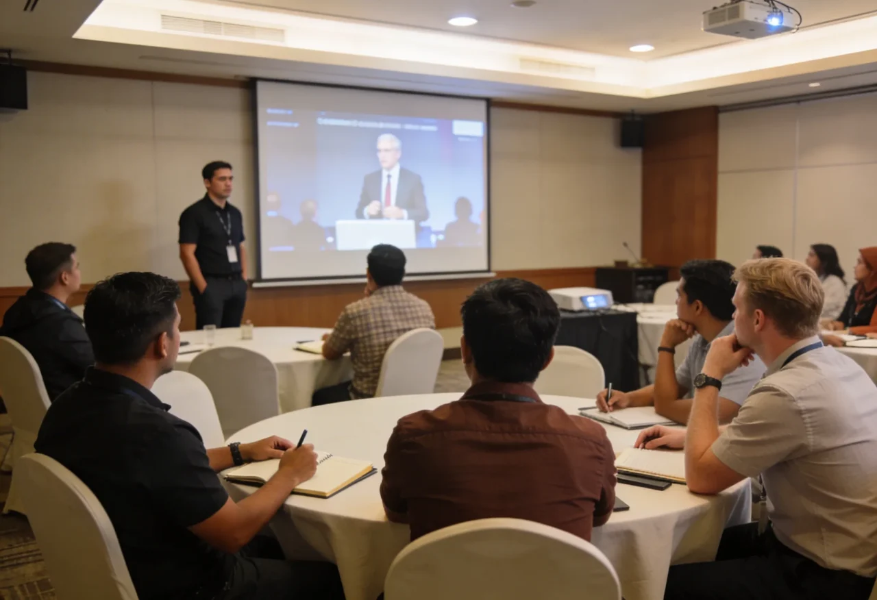 workshop participants watching video